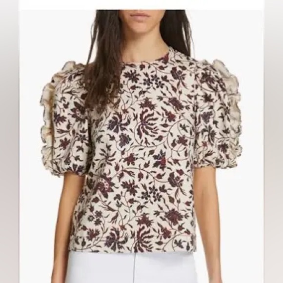 Ulla Johnson Tops - Ulla Johnson Tessie Floral Balloon Sleeve Top ruffle cottage core size 6 vines